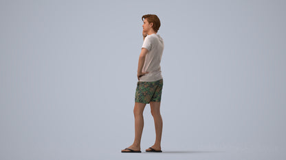 3D human model man casual standing, photogrammetry scanned person for archviz, three-quarter view render