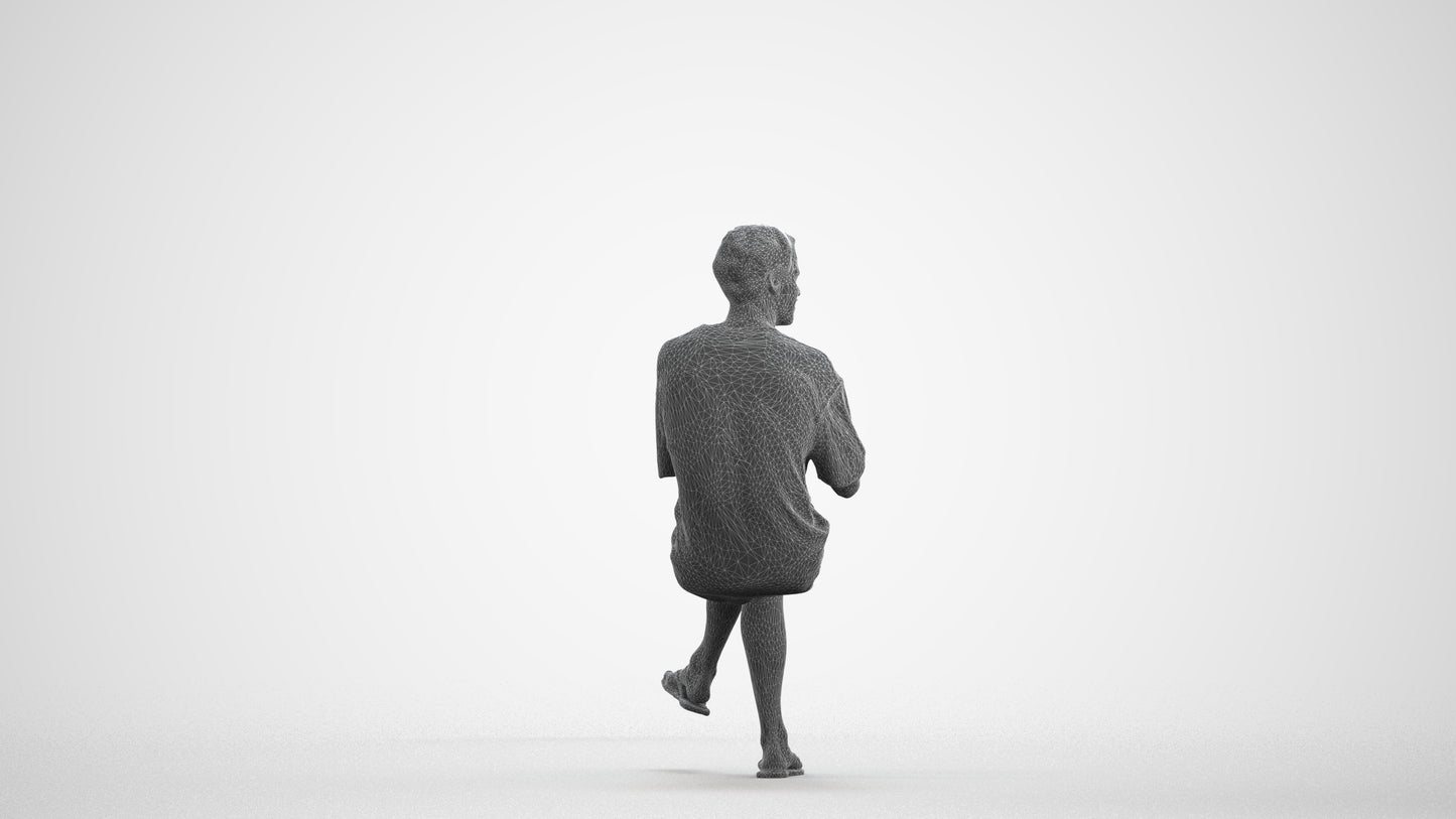 realistic 3D man casual sitting, scanned archviz people for Blender and 3ds Max, wireframe front view