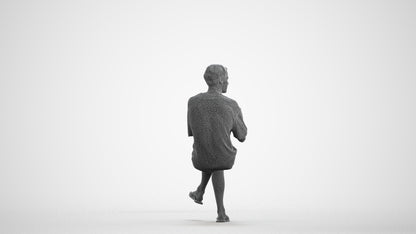 realistic 3D man casual sitting, scanned archviz people for Blender and 3ds Max, wireframe front view