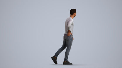 3D human model man casual walking, photogrammetry scanned person for archviz, front view render