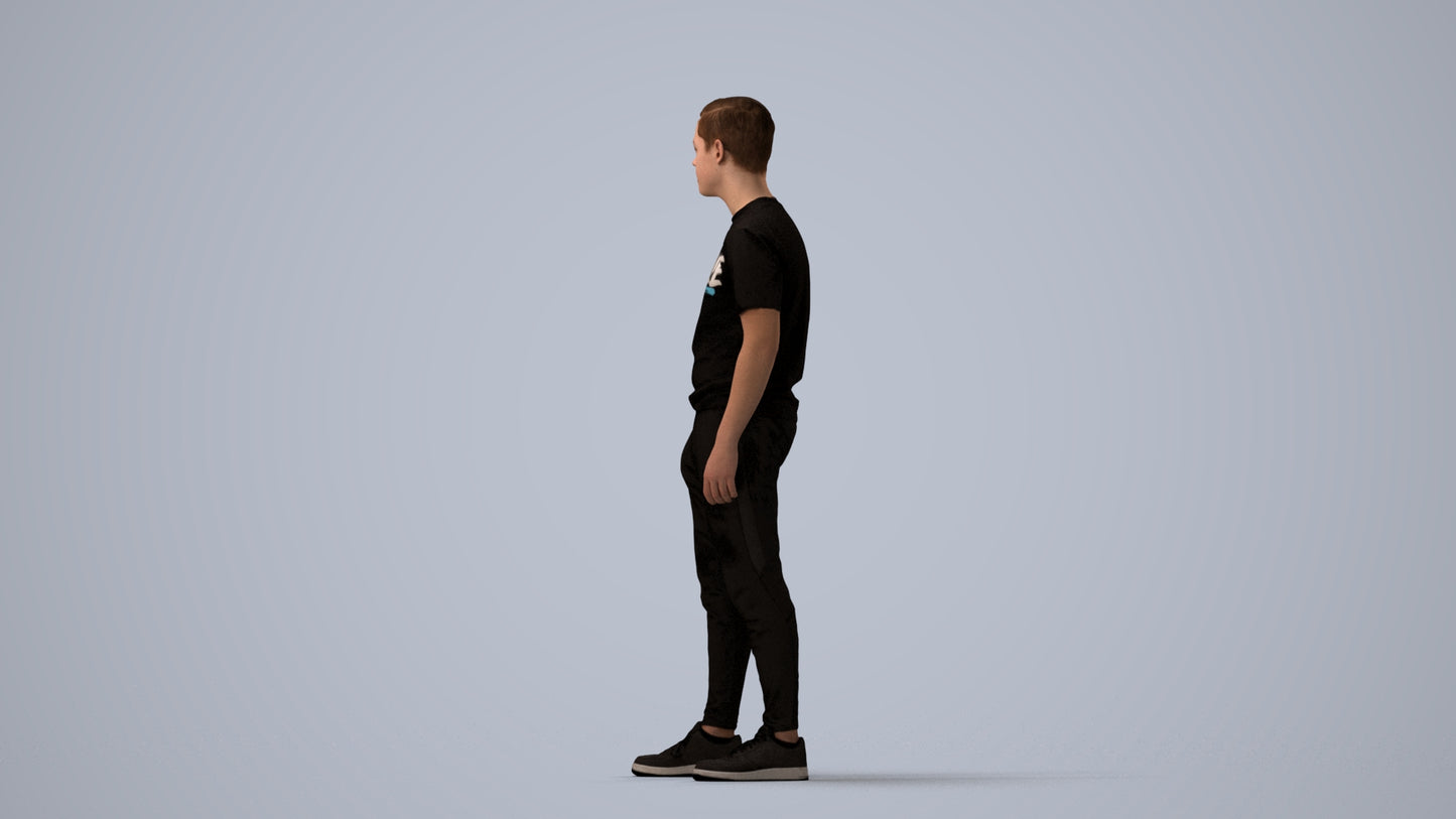 photogrammetry 3D boy casual kids, realistic human model archviz FBX, three-quarter view render