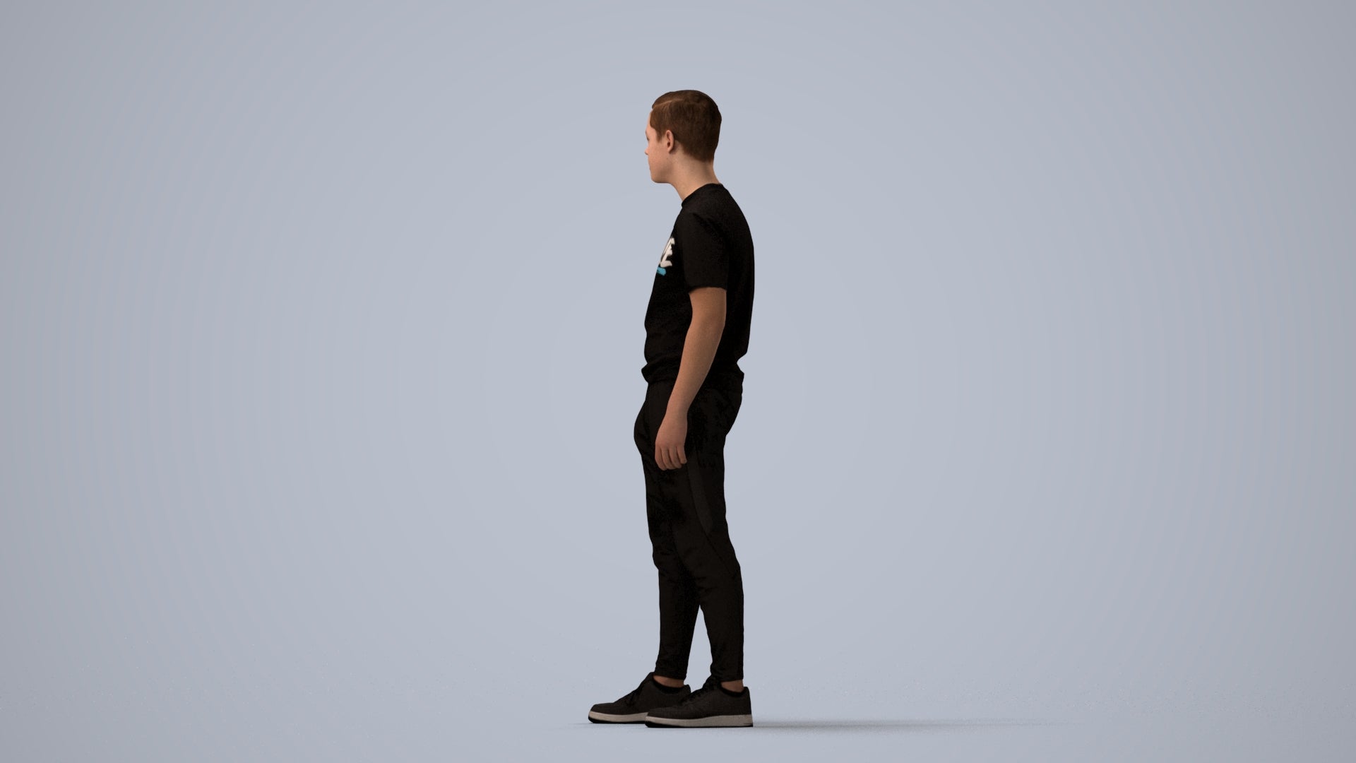 photogrammetry 3D boy casual kids, realistic human model archviz FBX, three-quarter view render