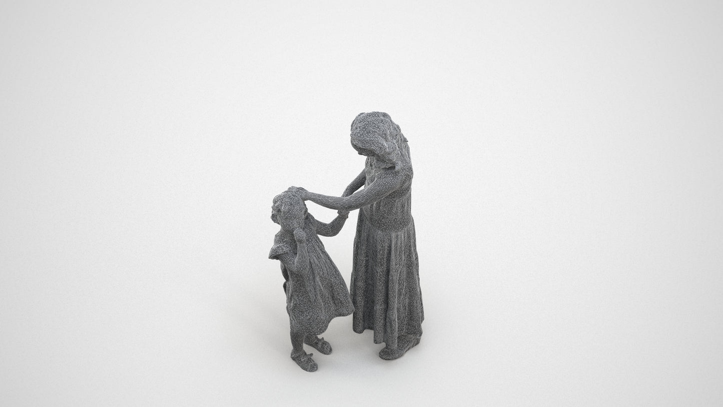 realistic 3D people girl casual kids, render-ready for V-Ray and Corona, FBX OBJ, wireframe three-quarter view