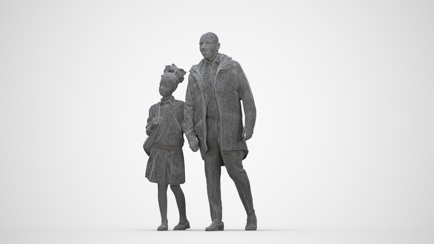 realistic 3D human girl kids, archviz people FBX OBJ for Blender, wireframe back view