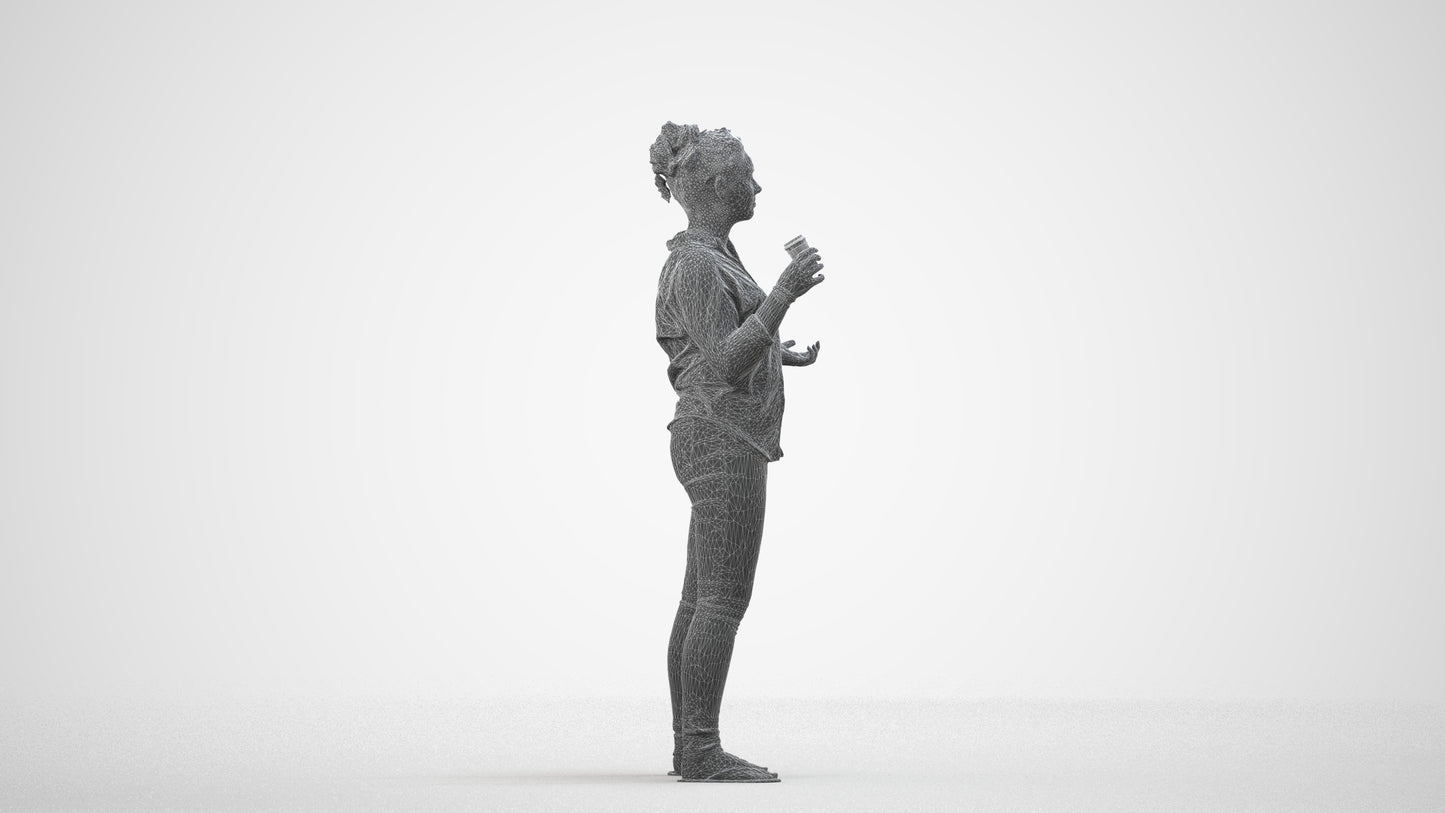 photogrammetry 3D woman casual standing, realistic human model archviz FBX, wireframe side view