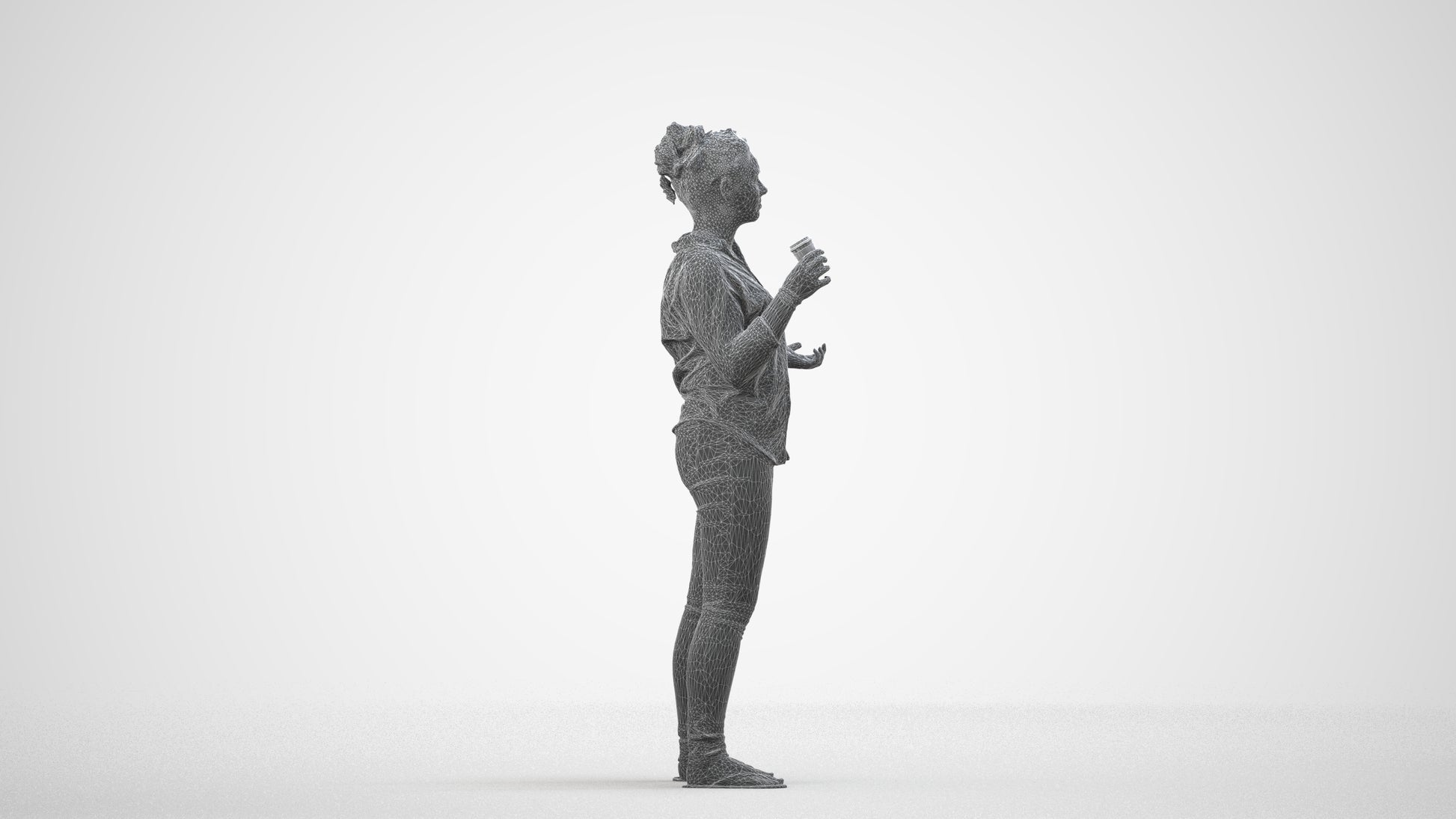 photogrammetry 3D woman casual standing, realistic human model archviz FBX, wireframe side view