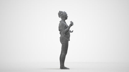 photogrammetry 3D woman casual standing, realistic human model archviz FBX, wireframe side view