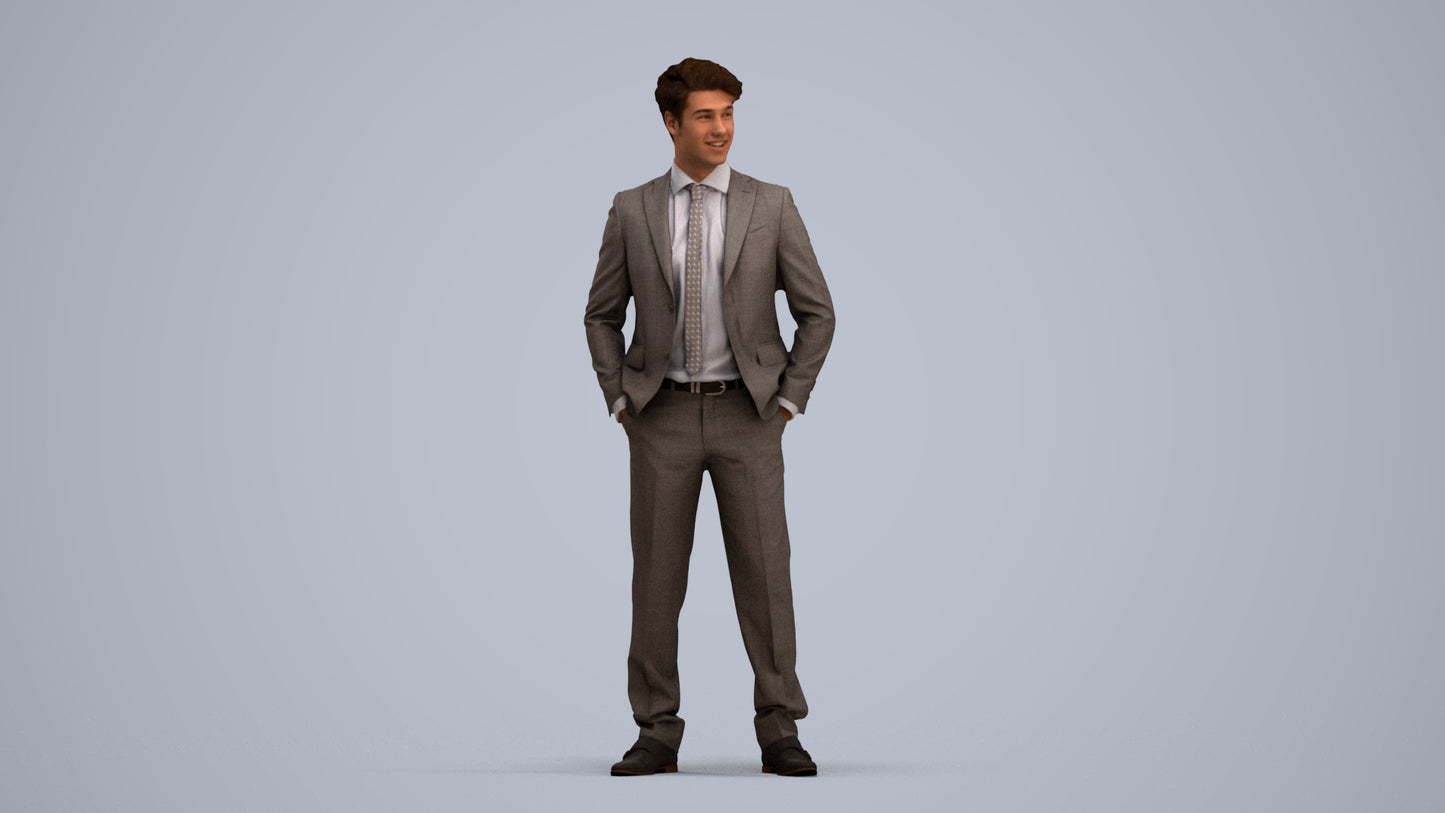 realistic 3D people man business, render-ready for V-Ray and Corona, FBX OBJ, standing pose render