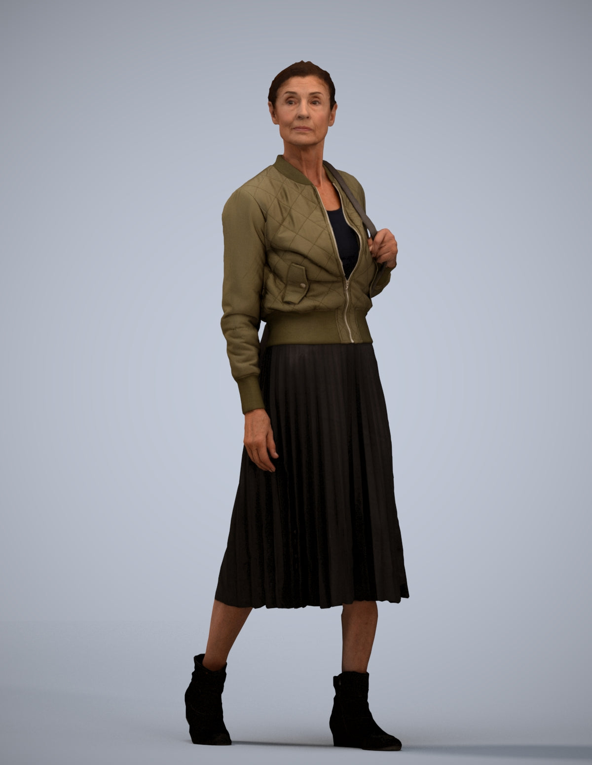 3D scanned senior woman walking casual, photorealistic archviz people for Enscape and SketchUp