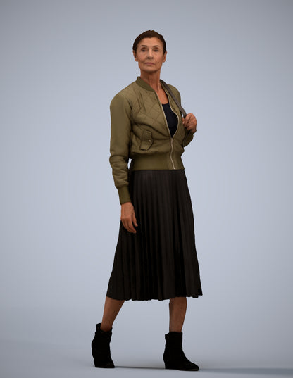 3D scanned senior woman walking casual, photorealistic archviz people for Enscape and SketchUp