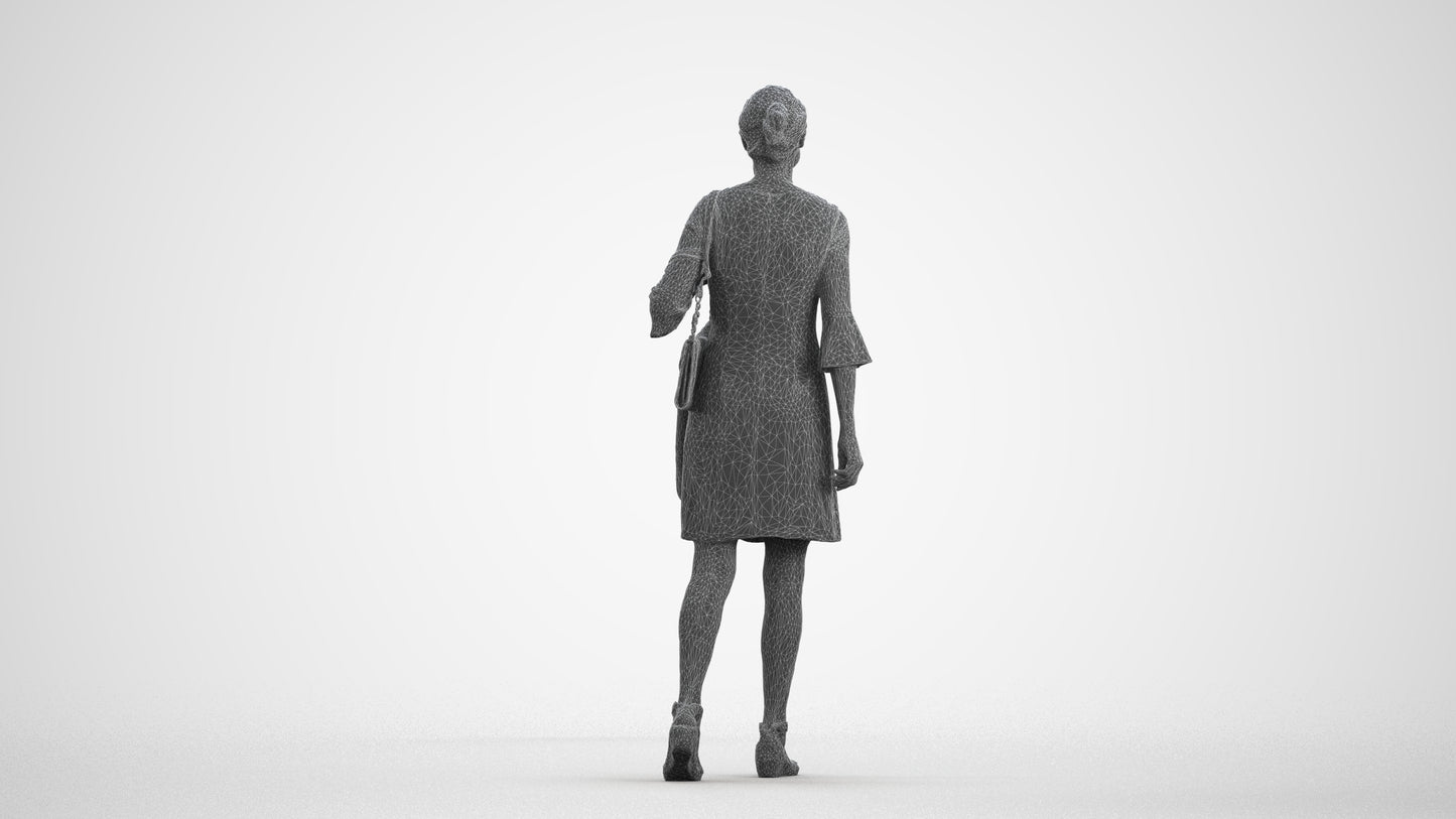 realistic 3D people senior woman business walking, render-ready for V-Ray and Corona, FBX OBJ, wireframe front view