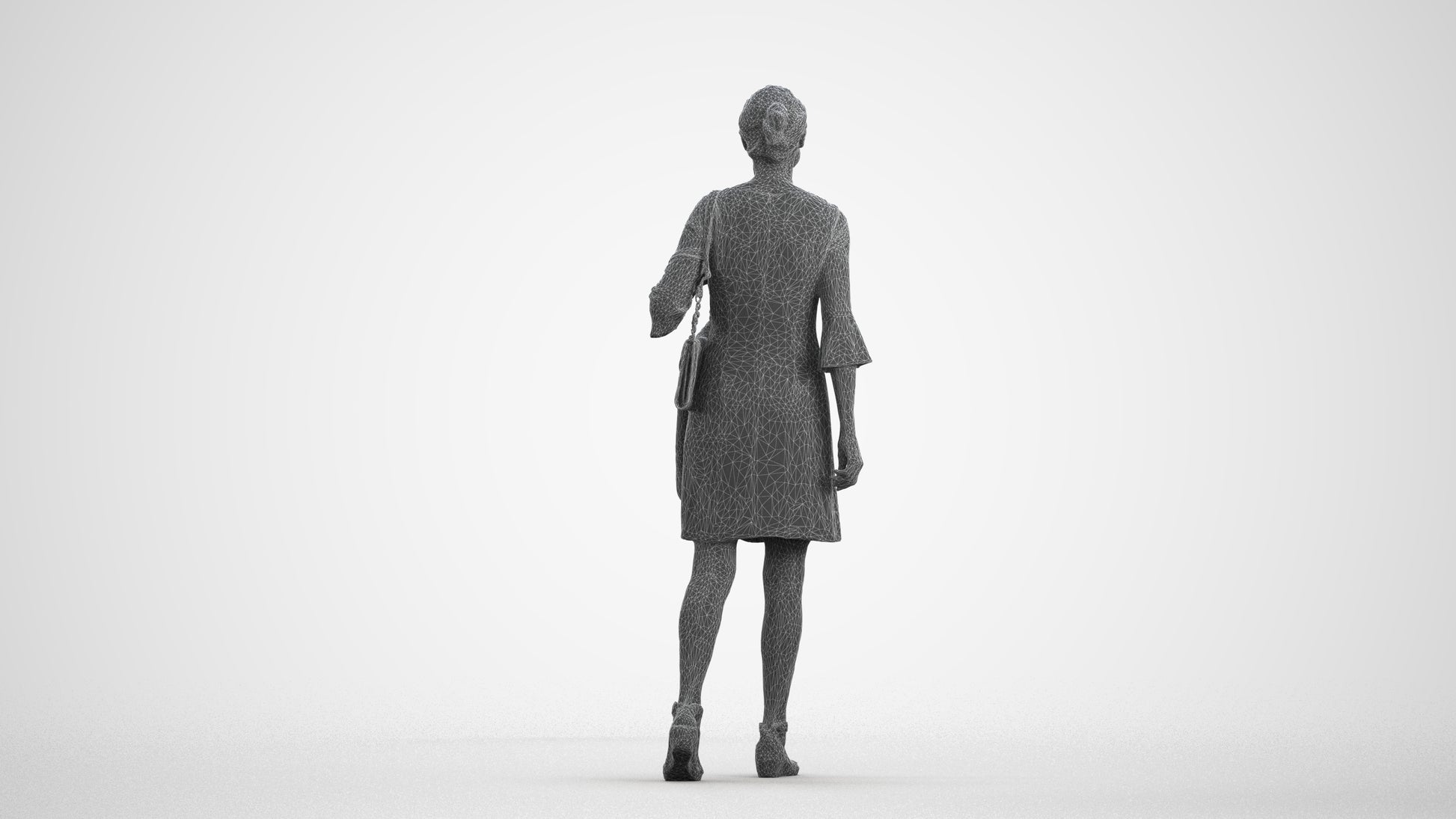 realistic 3D people senior woman business walking, render-ready for V-Ray and Corona, FBX OBJ, wireframe front view