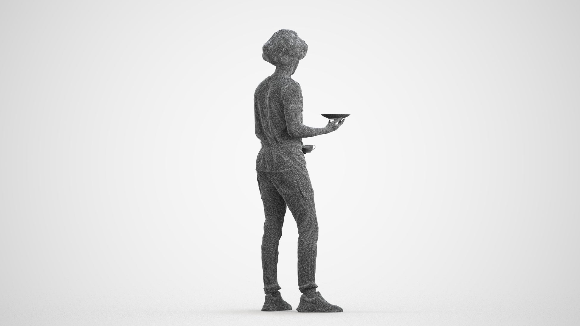realistic 3D people man standing, render-ready for V-Ray and Corona, FBX OBJ, wireframe front view