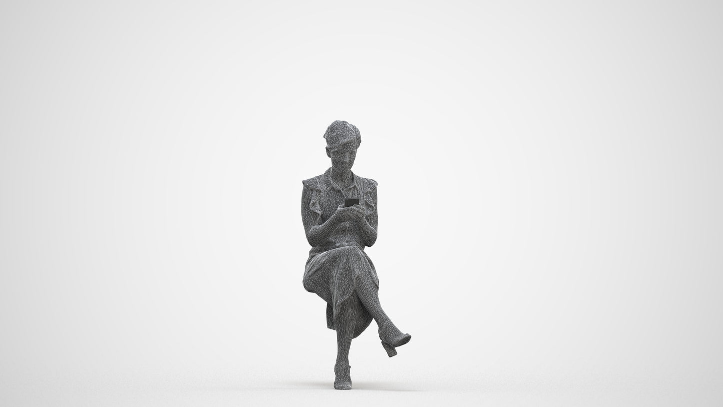 realistic 3D people woman casual sitting, render-ready for V-Ray and Corona, FBX OBJ, three-quarter front view render