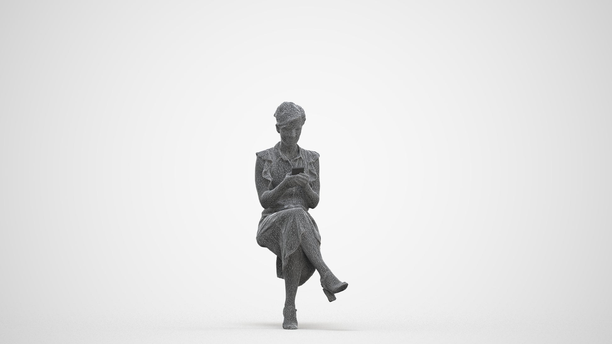 realistic 3D people woman casual sitting, render-ready for V-Ray and Corona, FBX OBJ, three-quarter front view render
