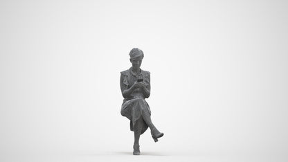 realistic 3D people woman casual sitting, render-ready for V-Ray and Corona, FBX OBJ, three-quarter front view render