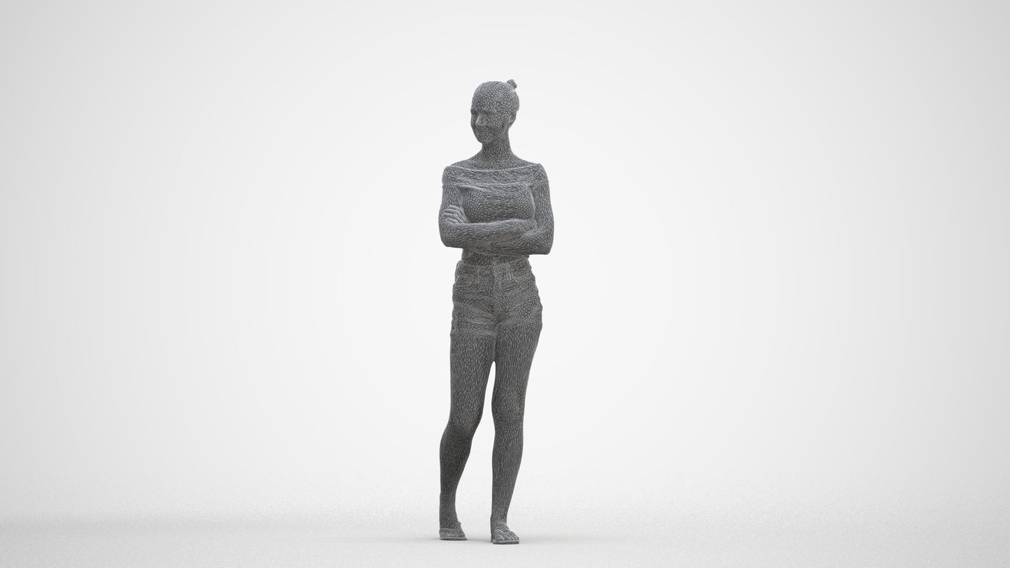 3D scanned girl walking casual, photorealistic archviz people for Enscape and SketchUp, three-quarter front view render