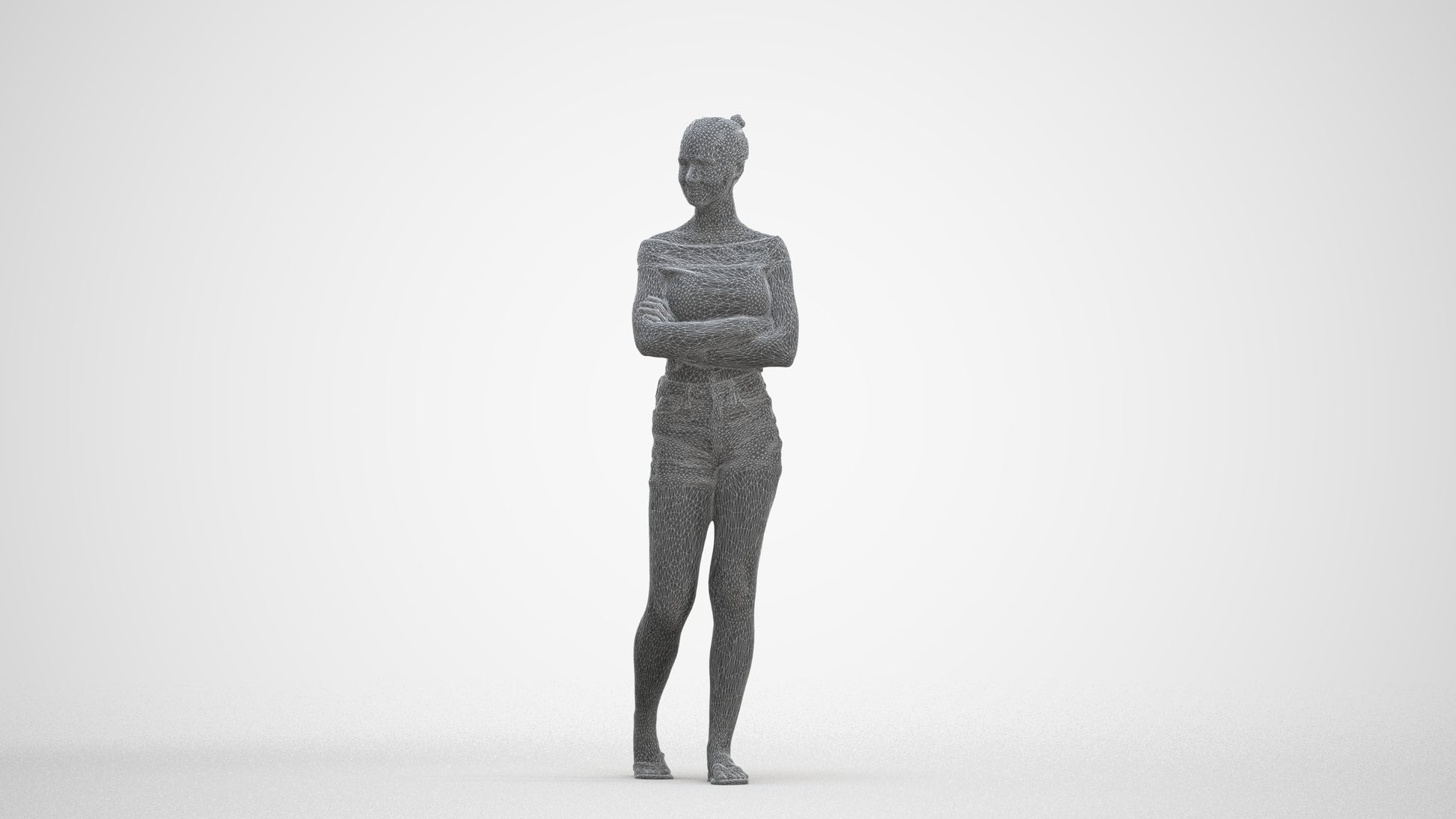 3D scanned girl walking casual, photorealistic archviz people for Enscape and SketchUp, three-quarter front view render
