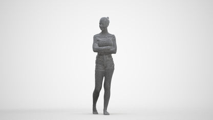 3D scanned girl walking casual, photorealistic archviz people for Enscape and SketchUp, three-quarter front view render
