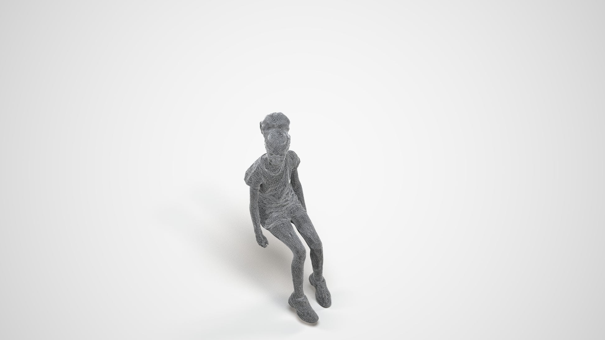 3D people model girl casual kids, scanned human for 3ds Max rendering, wireframe three-quarter view