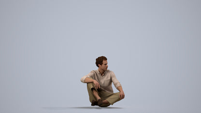 scanned 3D man casual sitting, photogrammetry people for Enscape and V-Ray, side view render