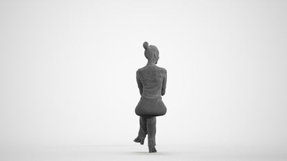 photogrammetry 3D woman casual sitting, realistic human model archviz FBX, wireframe front view