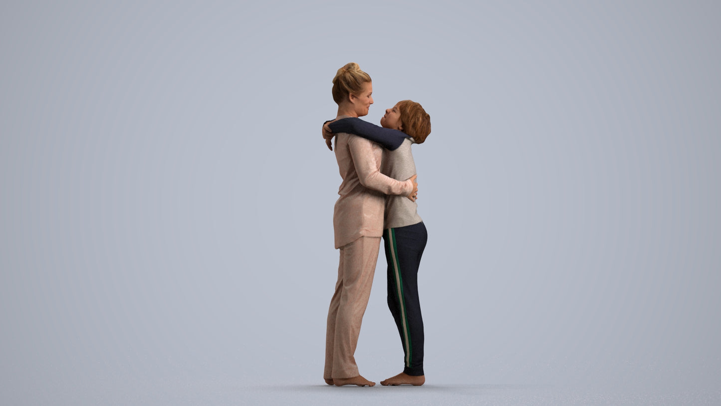 3D human model girl kids, photogrammetry scanned person for archviz, front view render