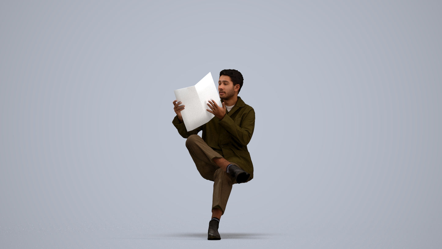 photogrammetry 3D man casual sitting, realistic human model archviz FBX, standing pose render