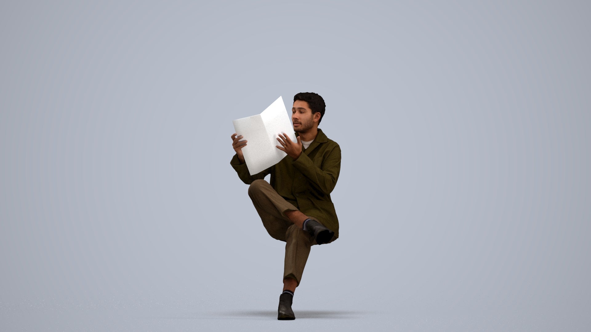 photogrammetry 3D man casual sitting, realistic human model archviz FBX, standing pose render