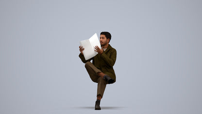 photogrammetry 3D man casual sitting, realistic human model archviz FBX, standing pose render