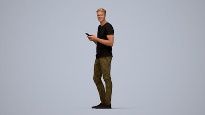 3D human model man casual standing, photogrammetry scanned person for archviz, top-down view render