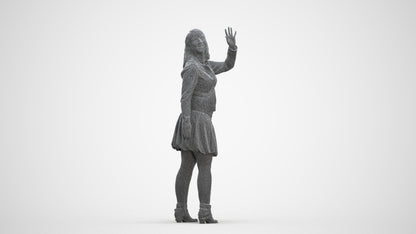 3D human model woman casual standing, photogrammetry scanned person for archviz, three-quarter front view render