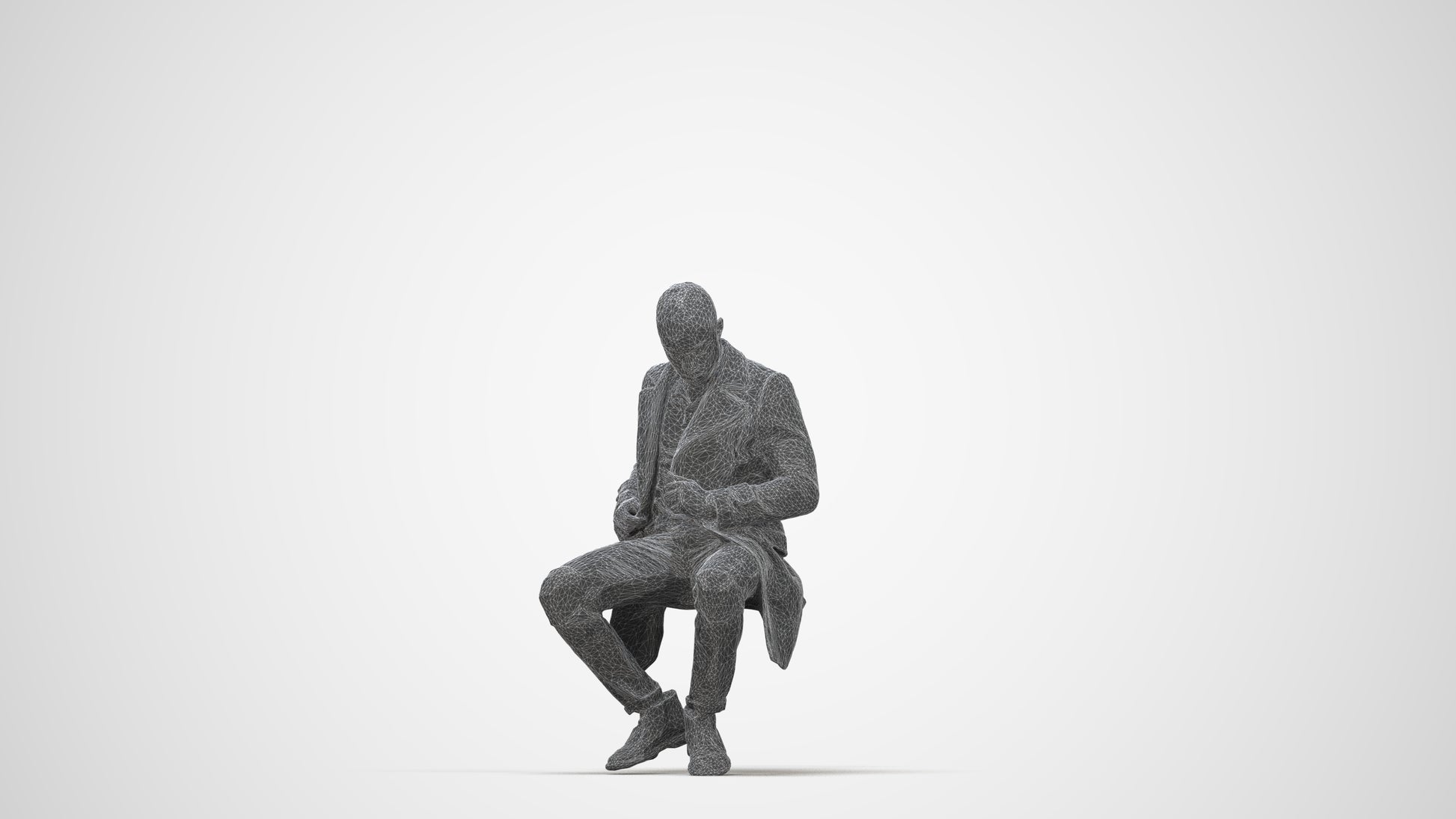 realistic 3D people man casual sitting, render-ready for V-Ray and Corona, FBX OBJ, wireframe back view