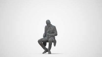 realistic 3D people man casual sitting, render-ready for V-Ray and Corona, FBX OBJ, wireframe back view