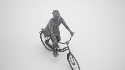 realistic 3D woman casual cycling, scanned archviz people for Blender and 3ds Max, wireframe three-quarter view
