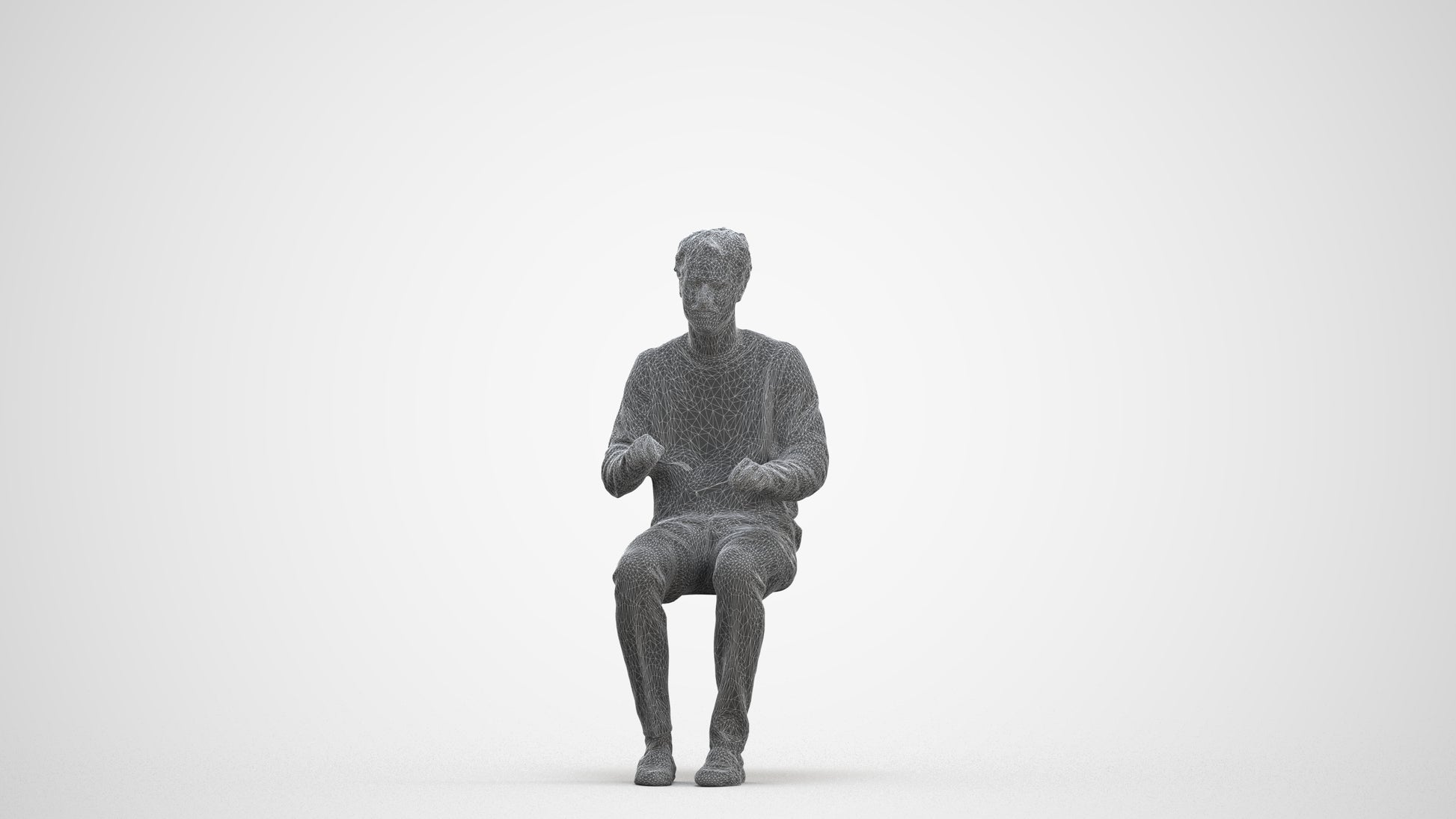 realistic 3D man casual sitting, scanned archviz people for Blender and 3ds Max, three-quarter front view render