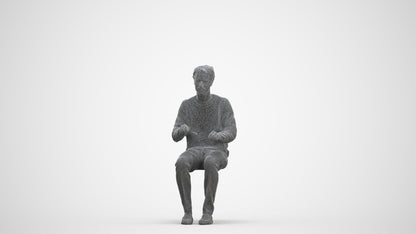 realistic 3D man casual sitting, scanned archviz people for Blender and 3ds Max, three-quarter front view render