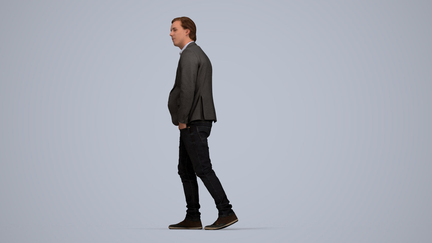 realistic 3D man business, scanned archviz people for Blender and 3ds Max, top-down view render