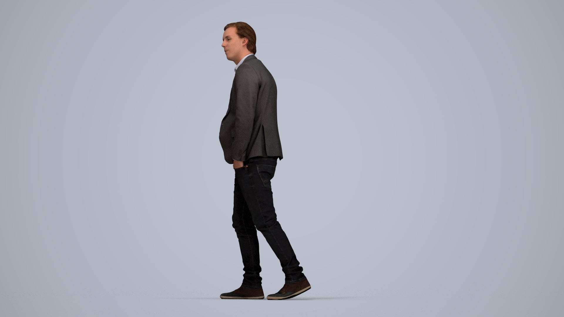 realistic 3D man business, scanned archviz people for Blender and 3ds Max, top-down view render