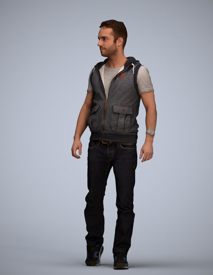 3D human model man casual walking, photogrammetry scanned person for archviz