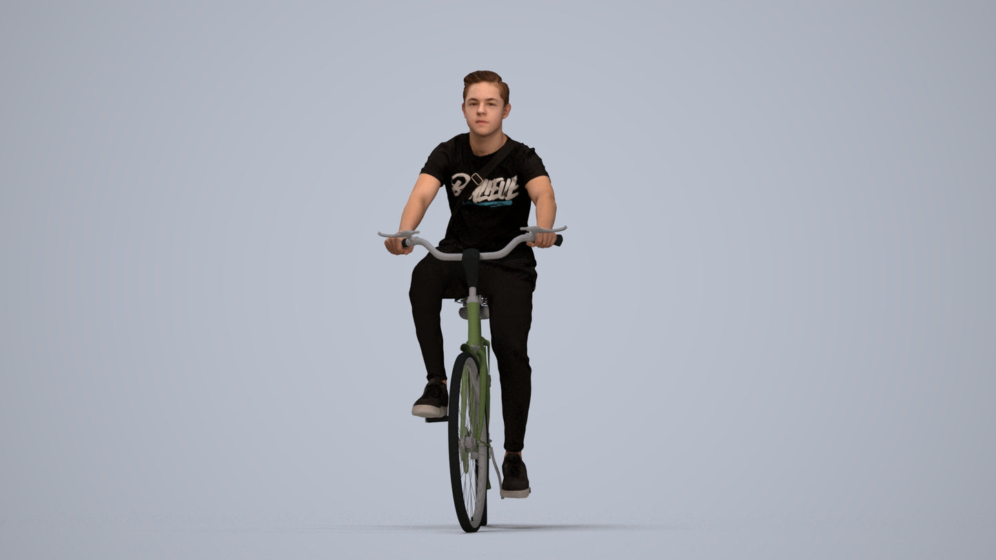 3D people model boy casual cycling, scanned human for 3ds Max rendering, top-down view render
