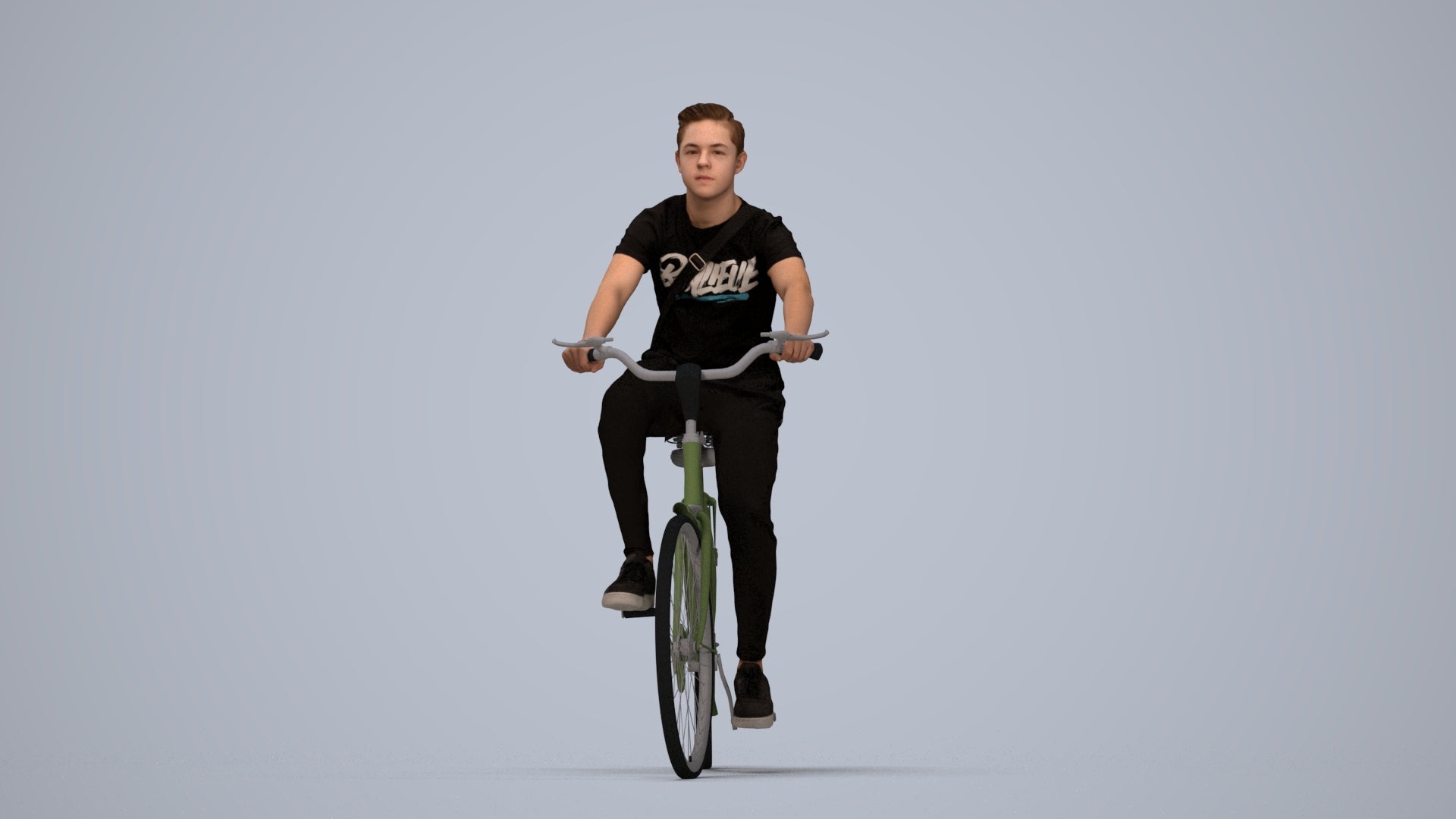3D people model boy casual cycling, scanned human for 3ds Max rendering, top-down view render