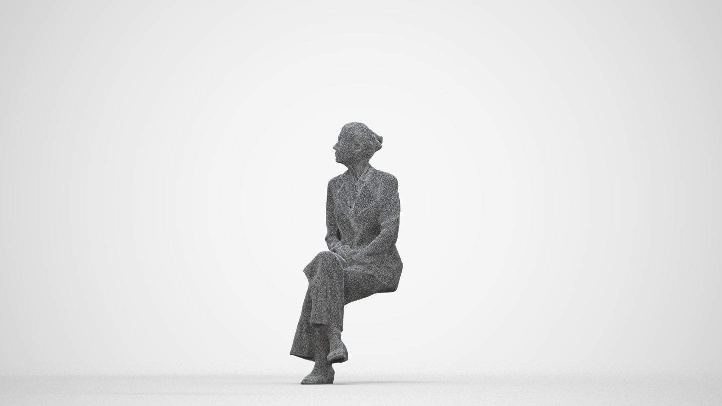 scanned 3D senior woman business, photogrammetry people for Enscape and V-Ray, wireframe back view