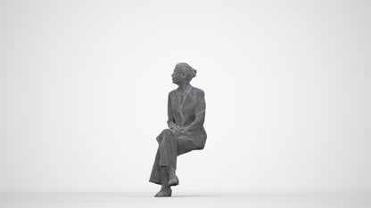 scanned 3D senior woman business, photogrammetry people for Enscape and V-Ray, wireframe back view