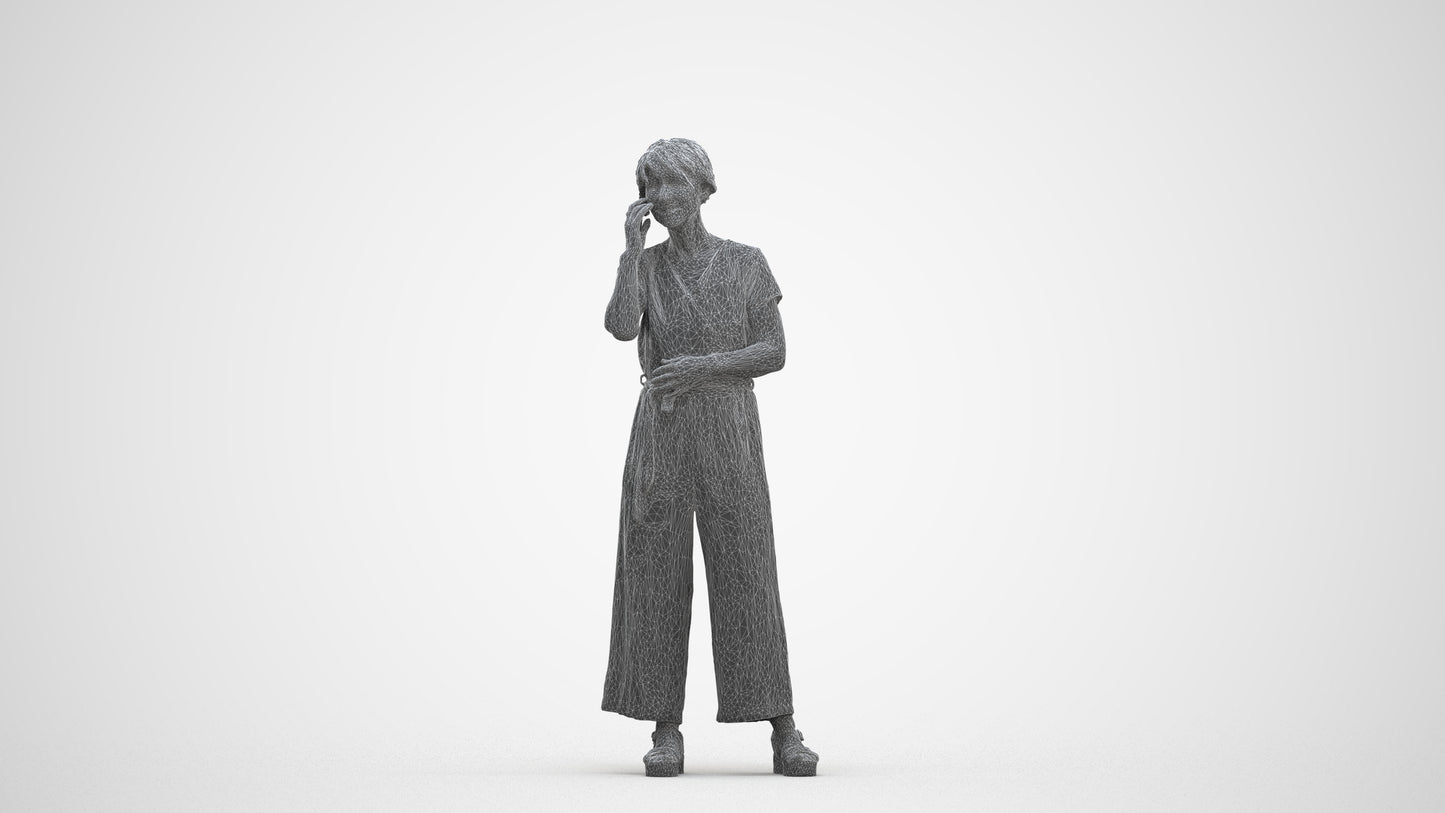 realistic 3D senior woman casual standing, scanned archviz people for Blender and 3ds Max, three-quarter front view render