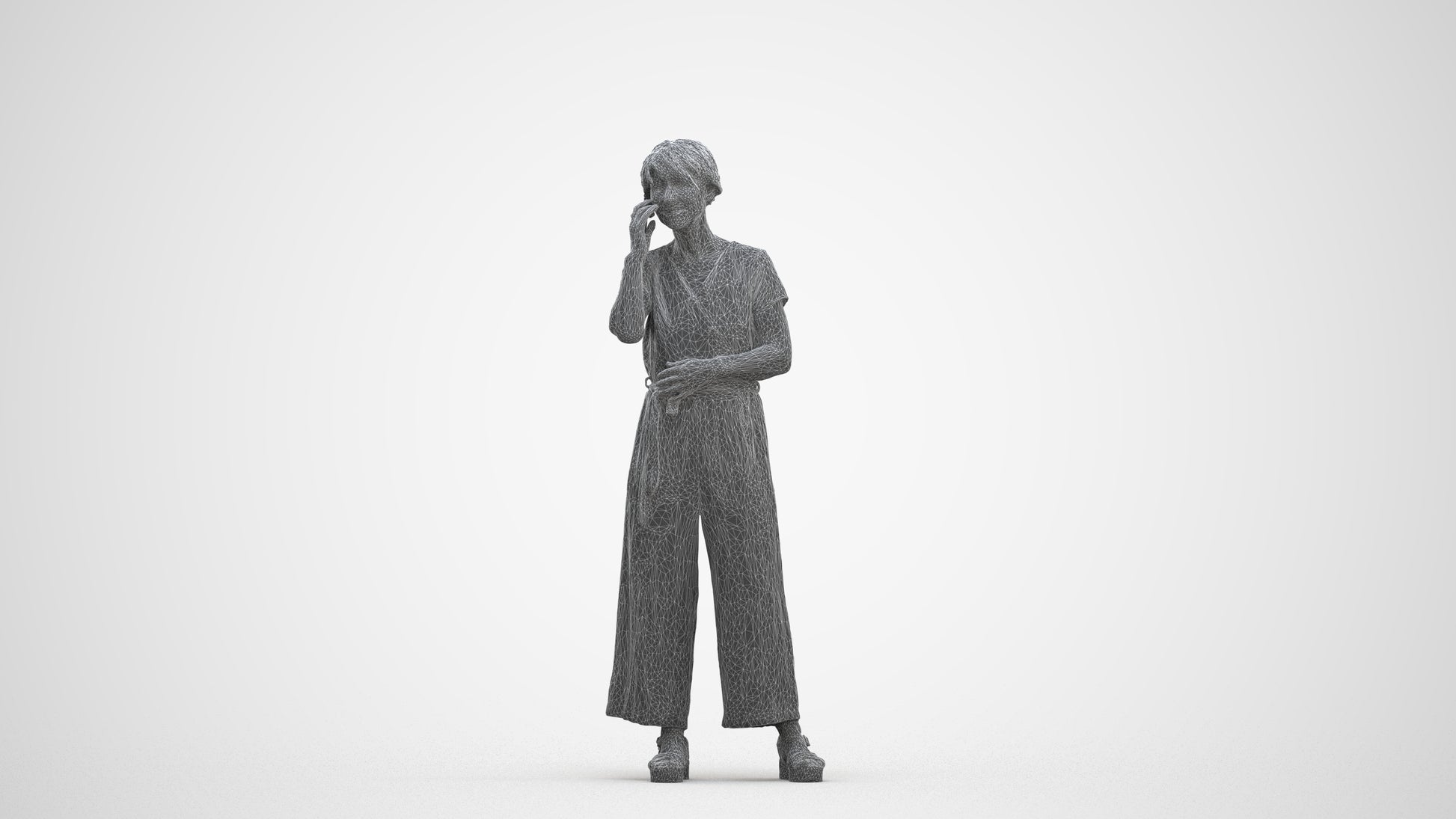 realistic 3D senior woman casual standing, scanned archviz people for Blender and 3ds Max, three-quarter front view render