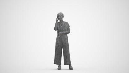 realistic 3D senior woman casual standing, scanned archviz people for Blender and 3ds Max, three-quarter front view render