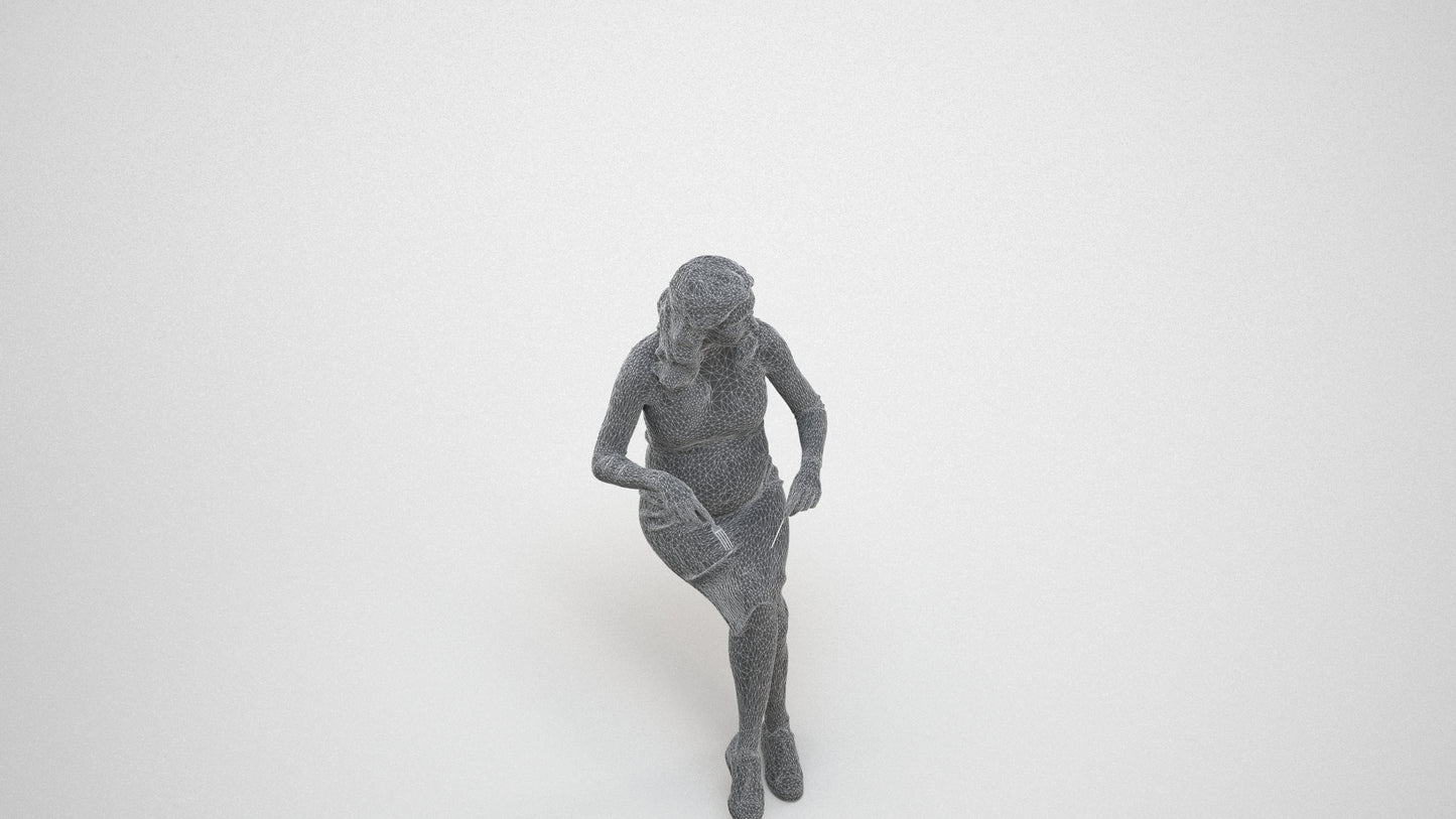 3D people model woman casual sitting, scanned human for 3ds Max rendering, wireframe three-quarter view