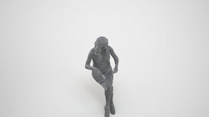 3D people model woman casual sitting, scanned human for 3ds Max rendering, wireframe three-quarter view