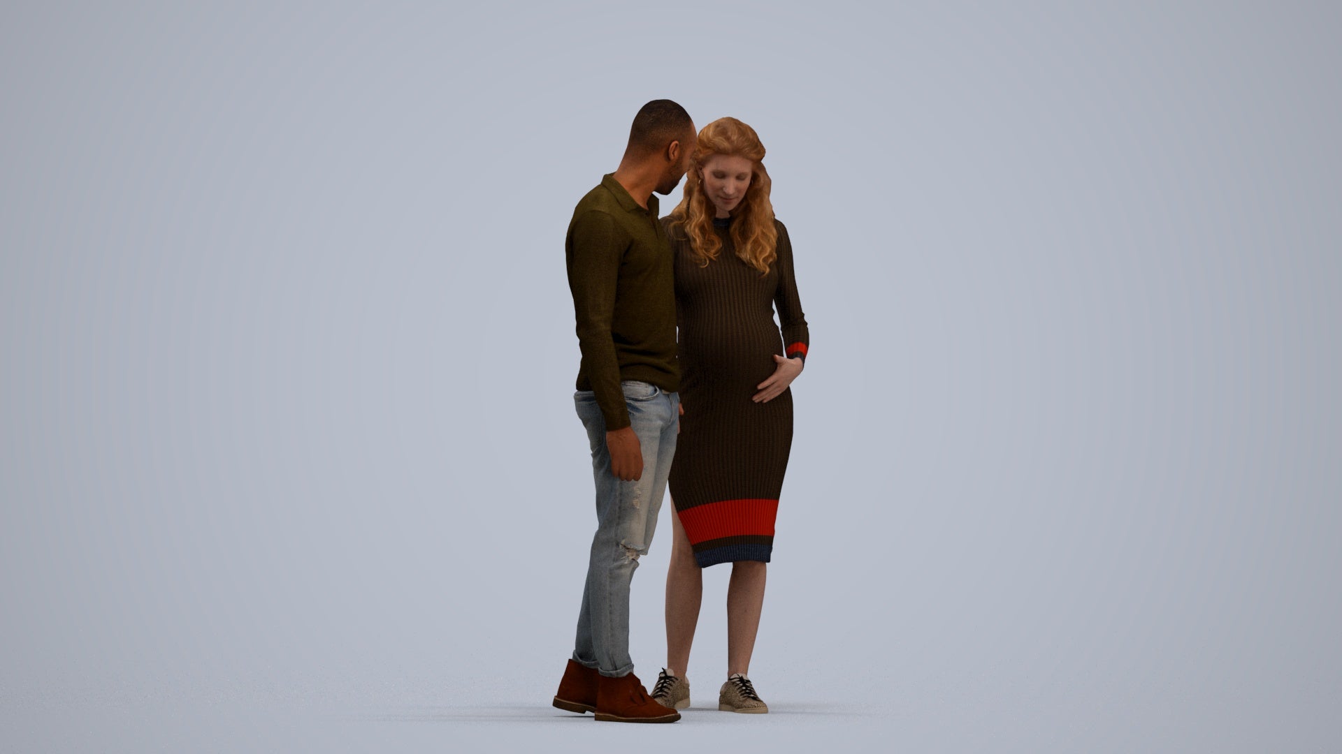 3D human model woman casual kids, photogrammetry scanned person for archviz, standing pose render